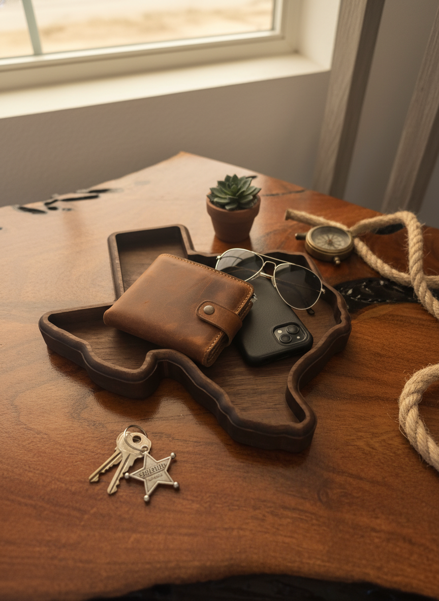 Walnut Wood Texas Tray, Handmade Lone Star Decor