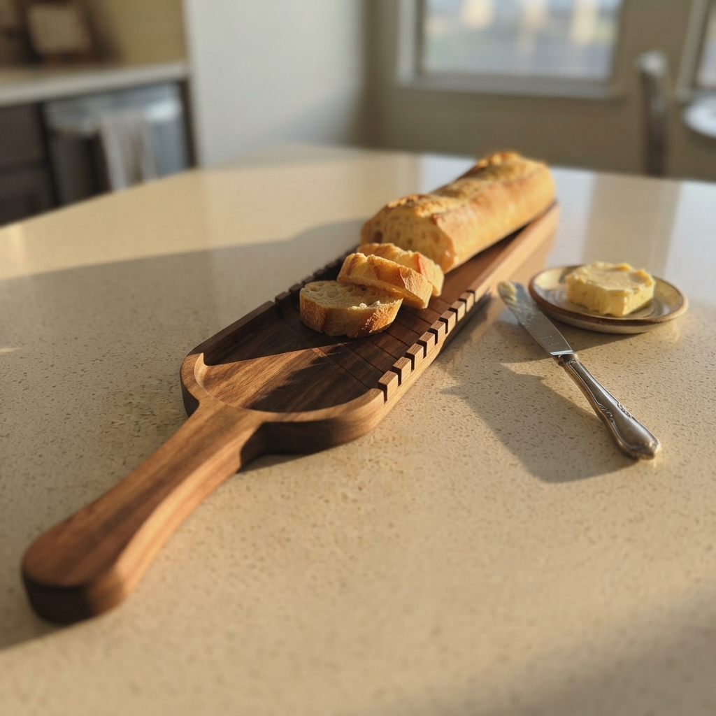 Walnut Baguette Slicing Board, French Bread Board & Serving Tray, 8 Slicing Notches for Precise Portions - Image 4