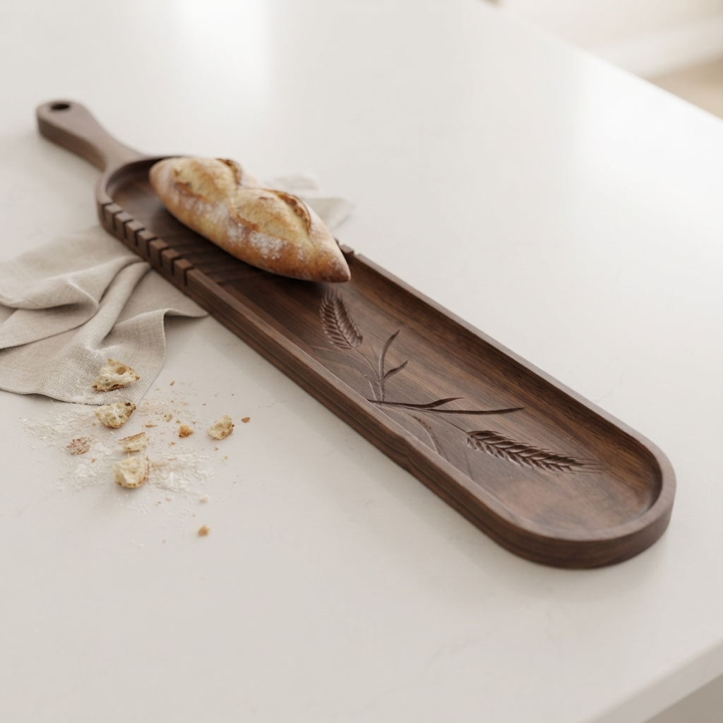 Walnut Baguette Slicing Board, French Bread Board & Serving Tray, 8 Slicing Notches for Precise Portions - Image 5