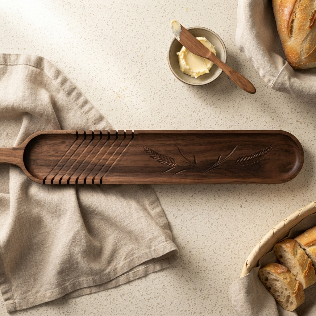 Walnut Baguette Slicing Board, French Bread Board & Serving Tray, 8 Slicing Notches for Precise Portions - Image 8