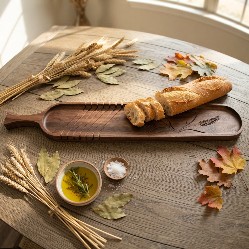 Walnut Baguette Slicing Board, French Bread Board & Serving Tray, 8 Slicing Notches for Precise Portions - Image 2