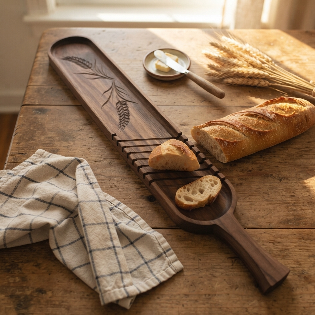 Walnut Baguette Slicing Board, French Bread Board & Serving Tray, 8 Slicing Notches for Precise Portions - Image 6