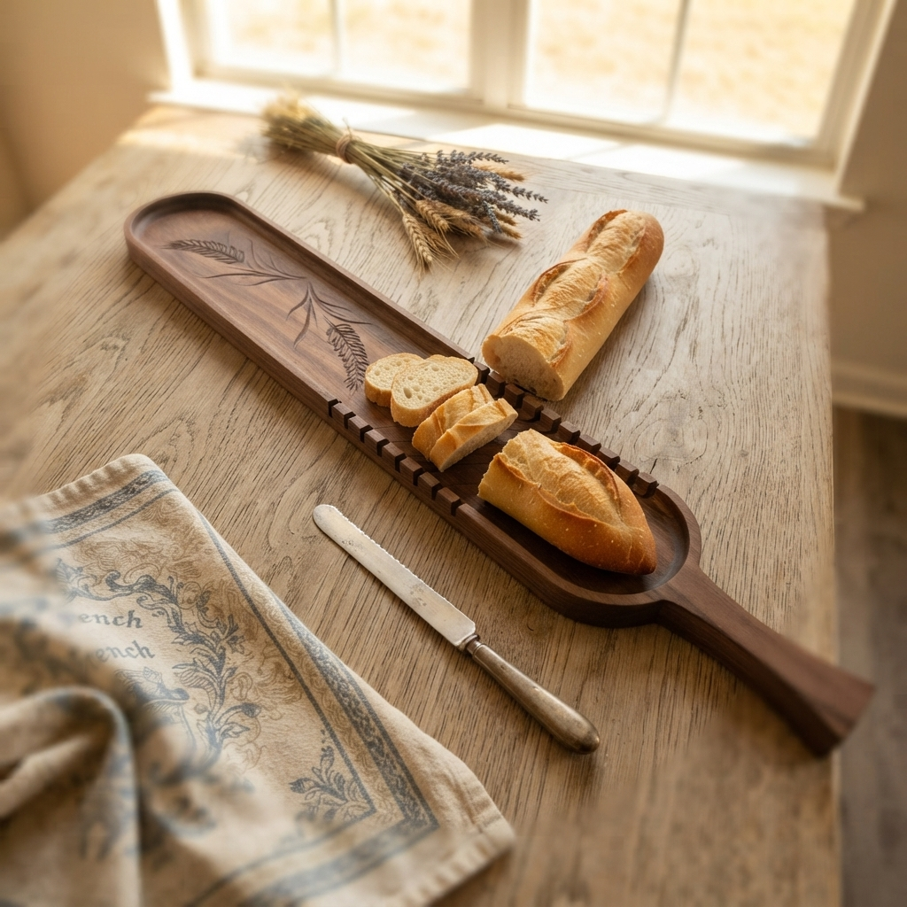 Walnut Baguette Slicing Board, French Bread Board & Serving Tray, 8 Slicing Notches for Precise Portions - Image 9