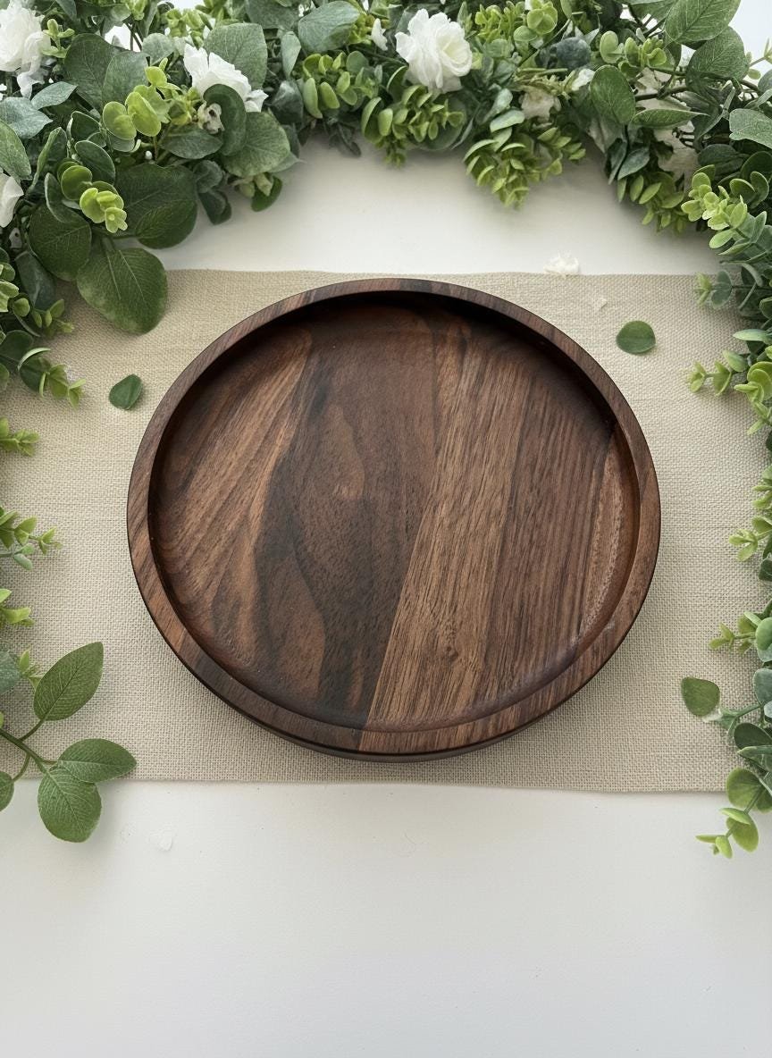 Black Walnut Round Hardwood Trays, Centerpiece, Gift, Timeless, Modern Valet Catch All Decor - Image 5