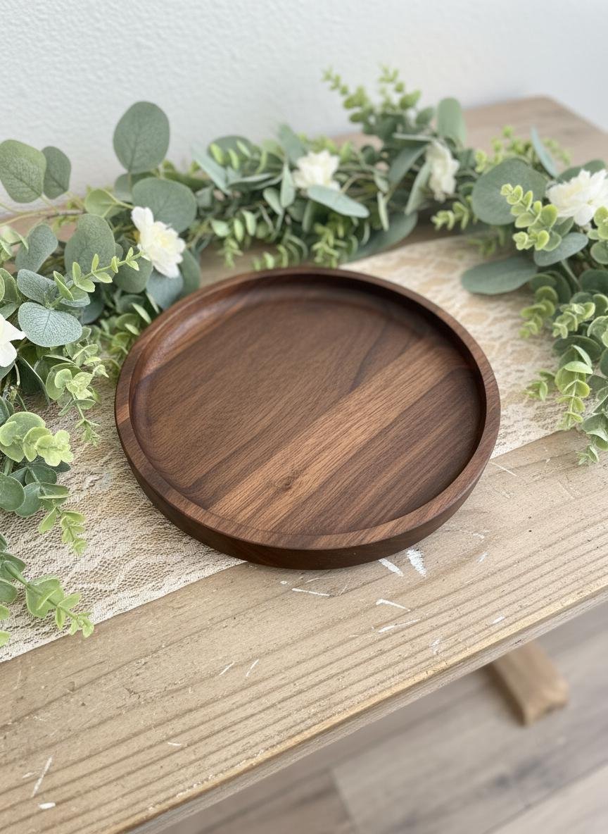 Black Walnut Round Hardwood Trays, Centerpiece, Gift, Timeless, Modern Valet Catch All Decor - Image 9