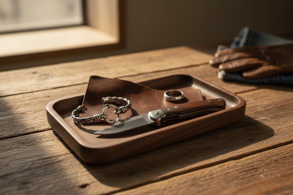 Black Walnut Valet Tray, Catchall Tray, Nightstand Desk Organizer, Groomsmen Gift - Image 6