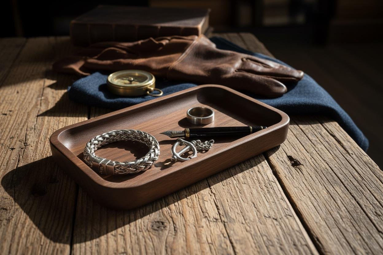 Black Walnut Valet Tray, Catchall Tray, Nightstand Desk Organizer, Groomsmen Gift - Image 5