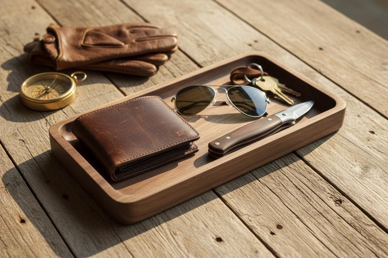 Black Walnut Valet Tray, Catchall Tray, Nightstand Desk Organizer, Groomsmen Gift - Image 3