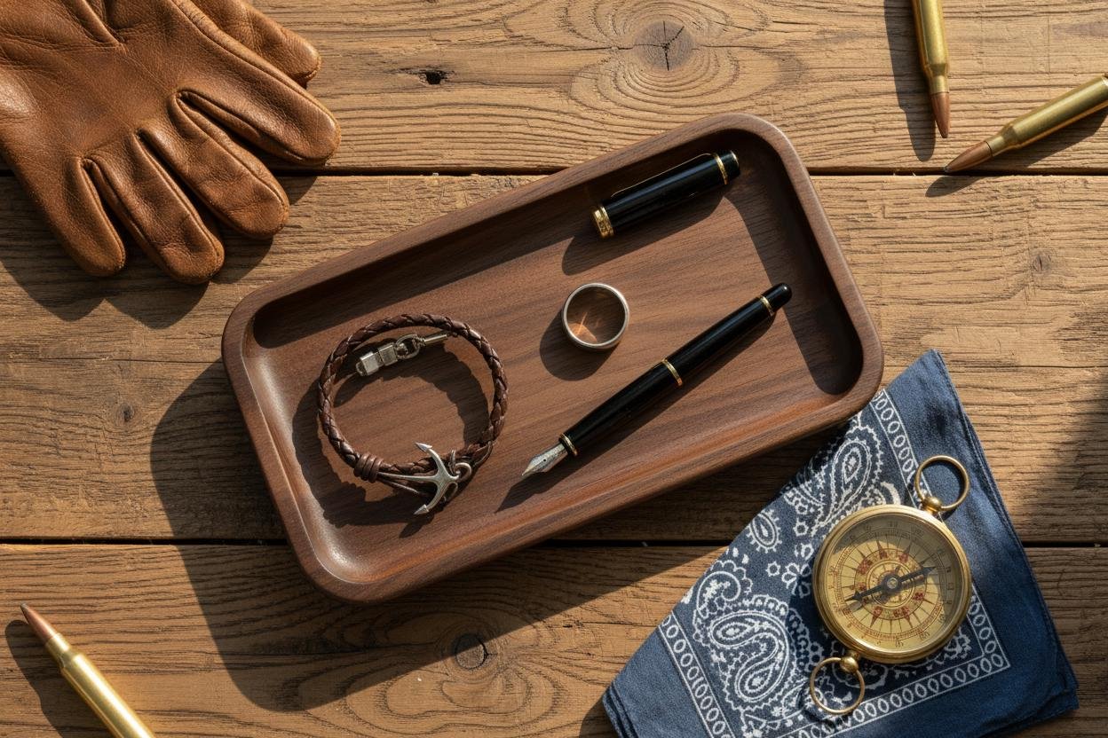 Black Walnut Valet Tray, Catchall Tray, Nightstand Desk Organizer, Groomsmen Gift - Image 2