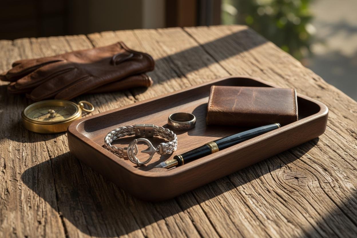 Black Walnut Valet Tray, Catchall Tray, Nightstand Desk Organizer, Groomsmen Gift - Image 9