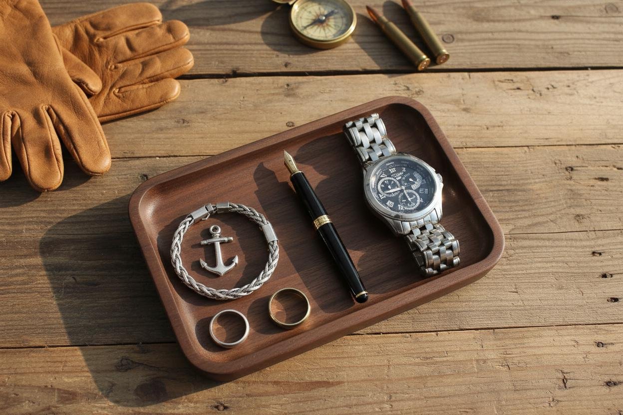 Black Walnut Valet Tray, Catchall Tray, Nightstand Desk Organizer, Groomsmen Gift - Image 11