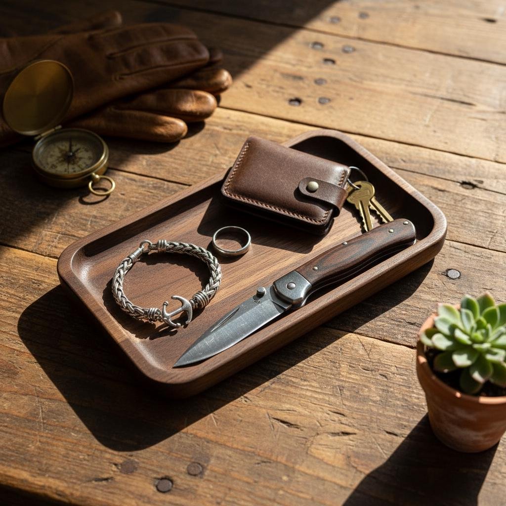 Black Walnut Valet Tray, Catchall Tray, Nightstand Desk Organizer, Groomsmen Gift - Image 13