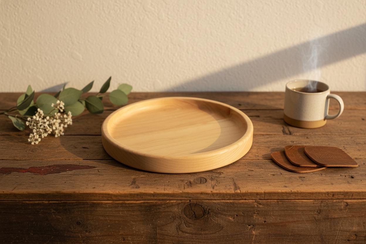 Round Maple Wood Valet Tray, Catchall Tray, Farmhouse Decor, Natural Tabletop Organizer - Image 3
