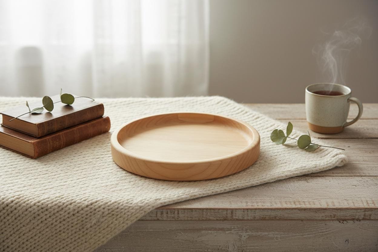 Round Maple Wood Valet Tray, Catchall Tray, Farmhouse Decor, Natural Tabletop Organizer - Image 5