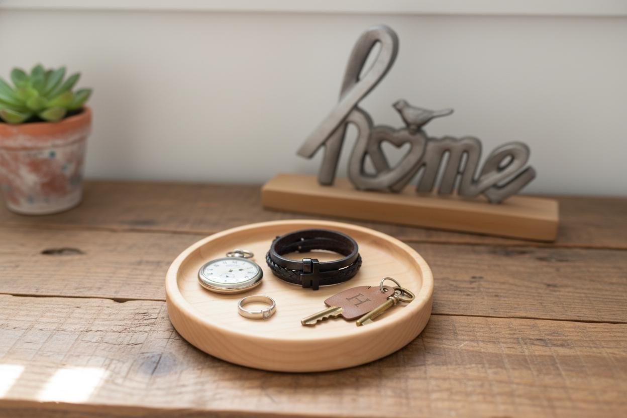 Round Maple Wood Valet Tray, Catchall Tray, Farmhouse Decor, Natural Tabletop Organizer - Image 7