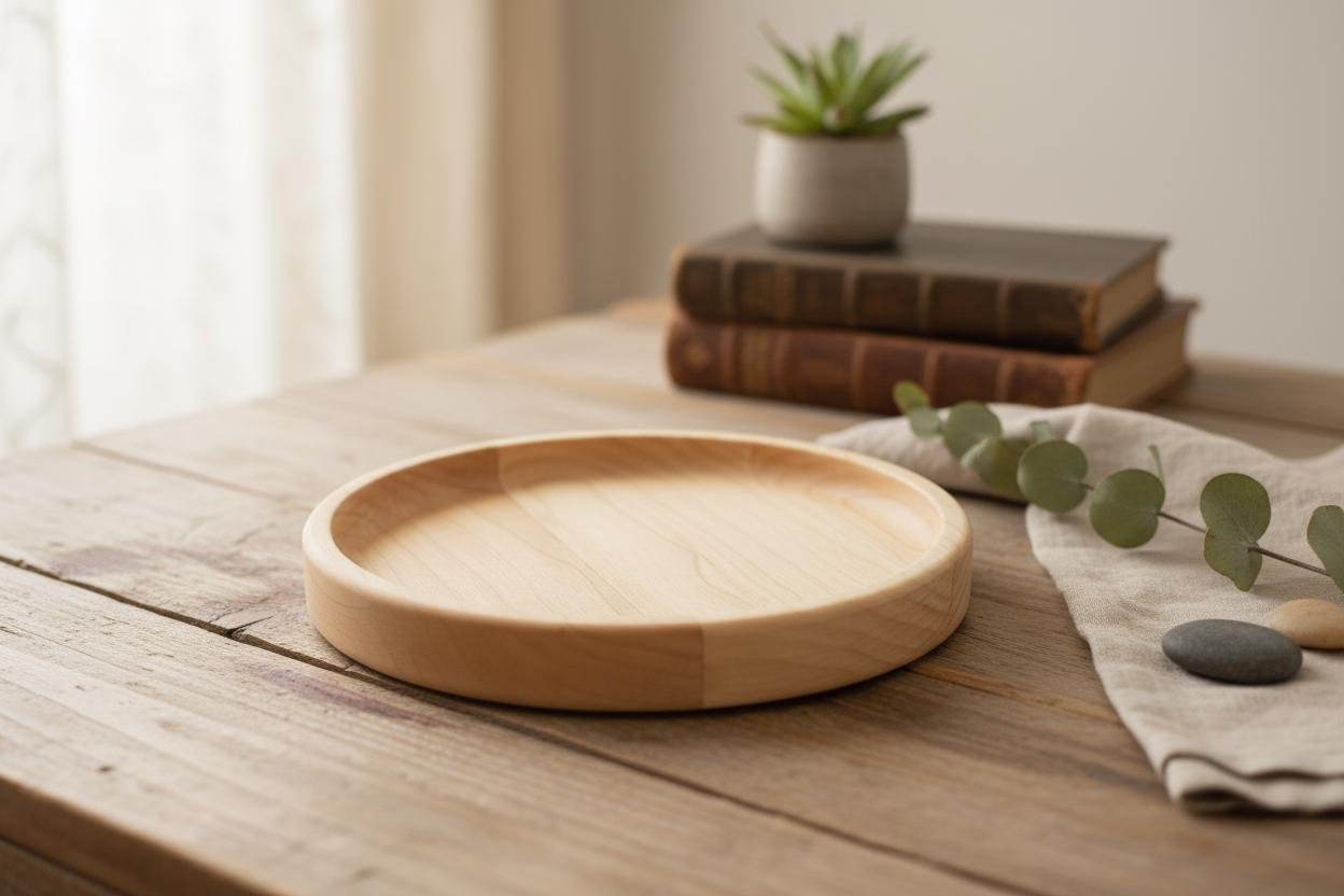 Round Maple Wood Valet Tray, Catchall Tray, Farmhouse Decor, Natural Tabletop Organizer - Image 6
