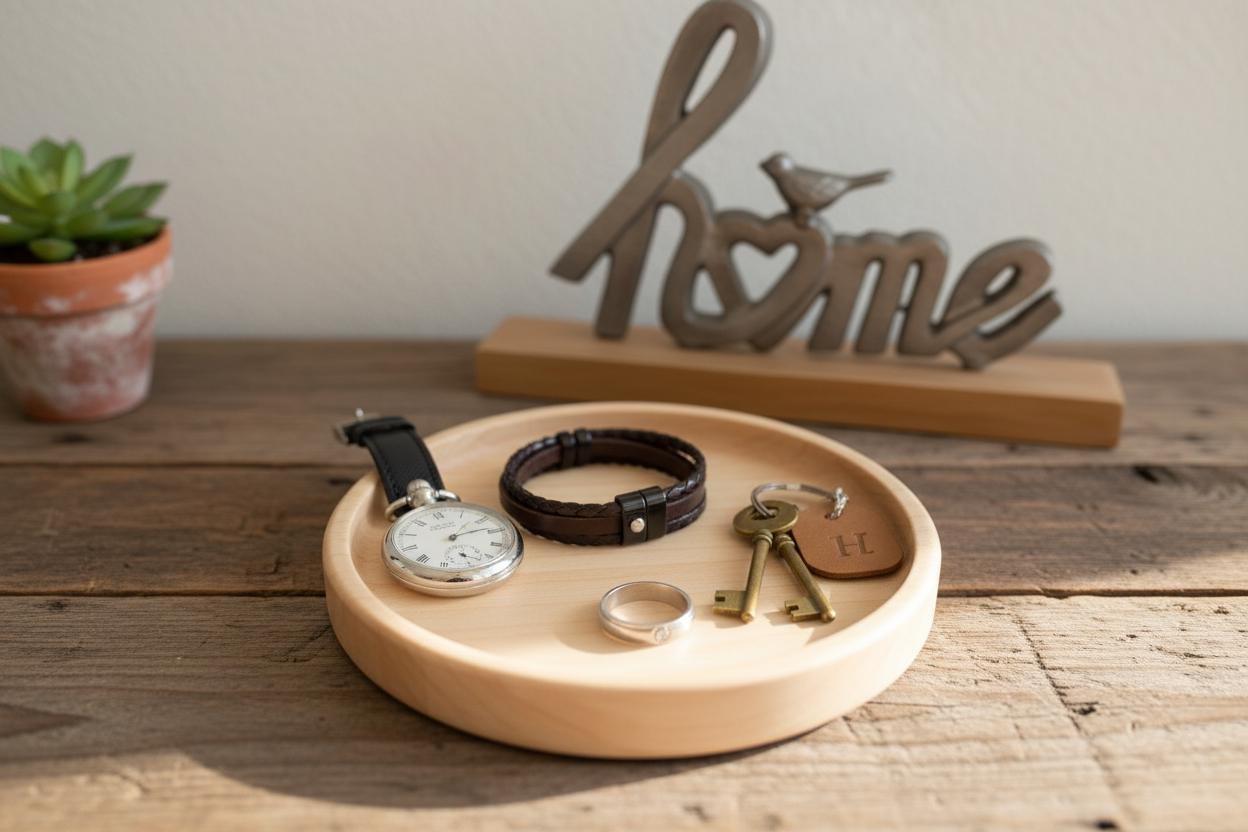 Round Maple Wood Valet Tray, Catchall Tray, Farmhouse Decor, Natural Tabletop Organizer - Image 8