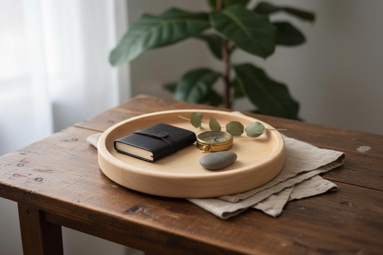 Round Maple Wood Valet Tray, Catchall Tray, Farmhouse Decor, Natural Tabletop Organizer - Image 12