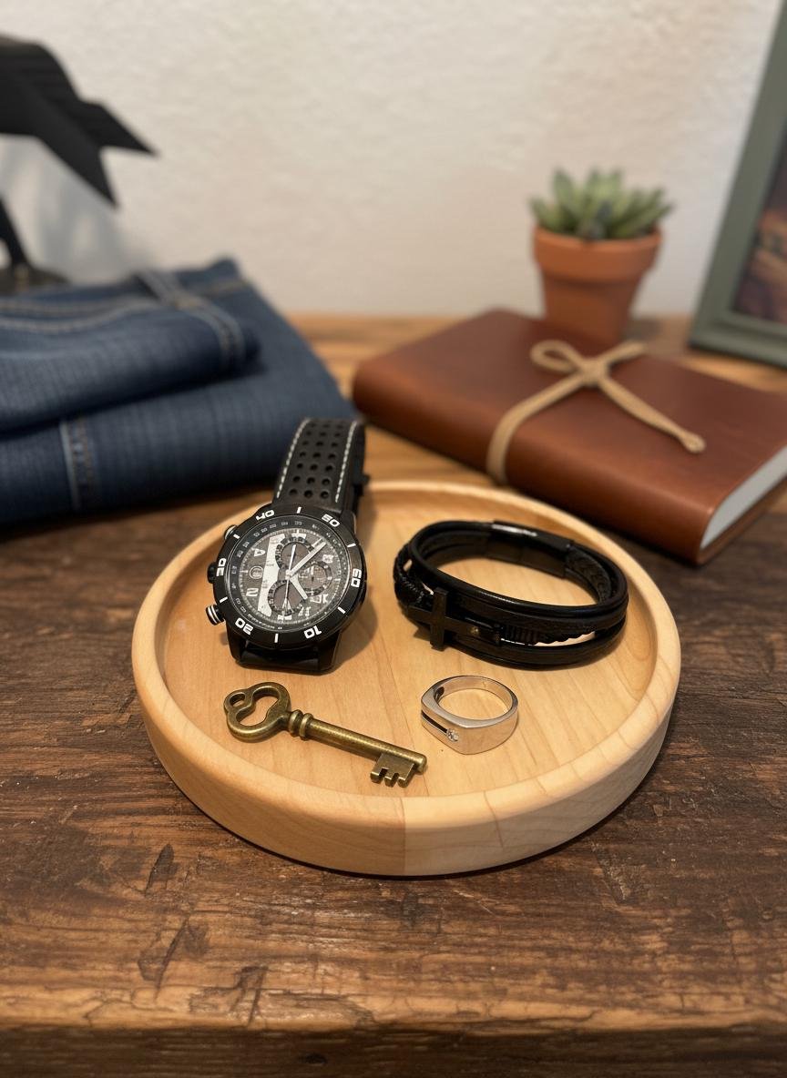 Round Maple Wood Valet Tray, Catchall Tray, Farmhouse Decor, Natural Tabletop Organizer - Image 9