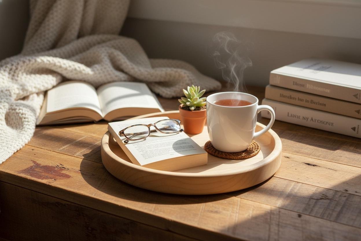 Round Maple Wood Valet Tray, Catchall Tray, Farmhouse Decor, Natural Tabletop Organizer - Image 13