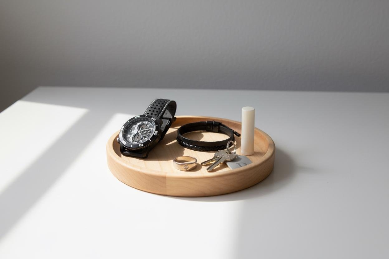 Round Maple Wood Valet Tray, Catchall Tray, Farmhouse Decor, Natural Tabletop Organizer - Image 19