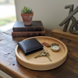 Round Maple Wood Valet Tray, Catchall Tray, Farmhouse Decor, Natural Tabletop Organizer