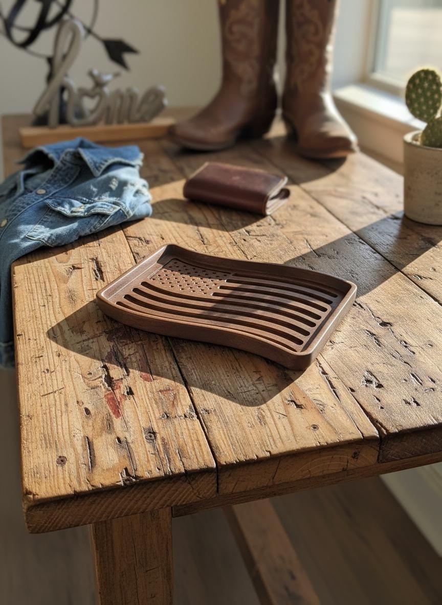 Black Walnut Wavy American Flag Tray, Catchall Dish, Trinket Tray, Patriotic Home Decor Gift - Image 14