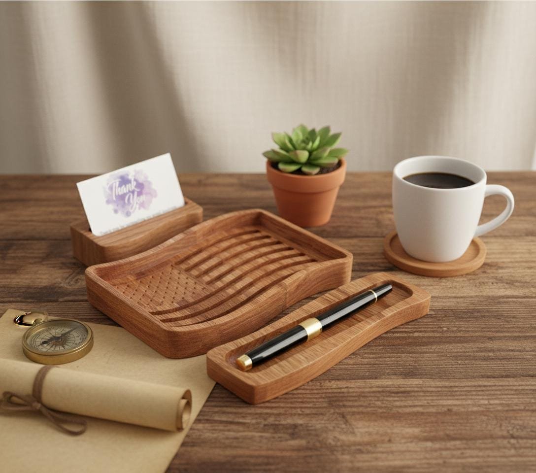 Red Oak Patriotic Desk Organizer Set, American Flag Tray - Image 12