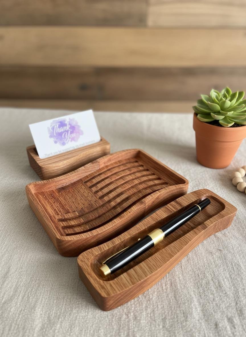 Red Oak Patriotic Desk Organizer Set, American Flag Tray - Image 15