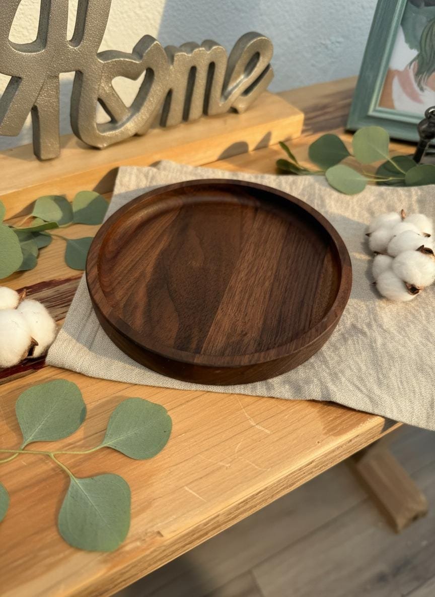 Black Walnut Round Hardwood Trays, Centerpiece, Gift, Timeless, Modern Valet Catch All Decor - Image 2