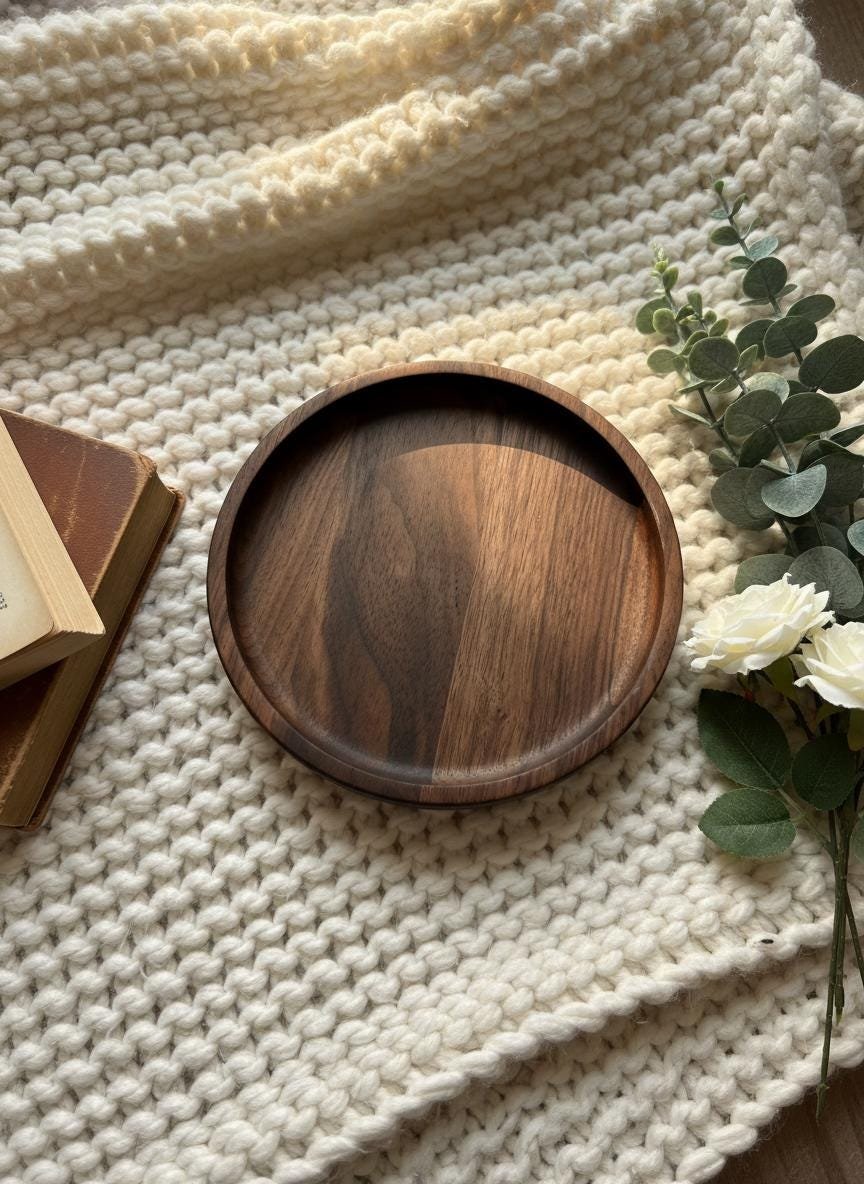Black Walnut Round Hardwood Trays, Centerpiece, Gift, Timeless, Modern Valet Catch All Decor - Image 4