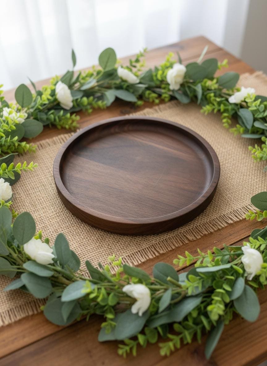 Black Walnut Round Hardwood Trays, Centerpiece, Gift, Timeless, Modern Valet Catch All Decor - Image 6