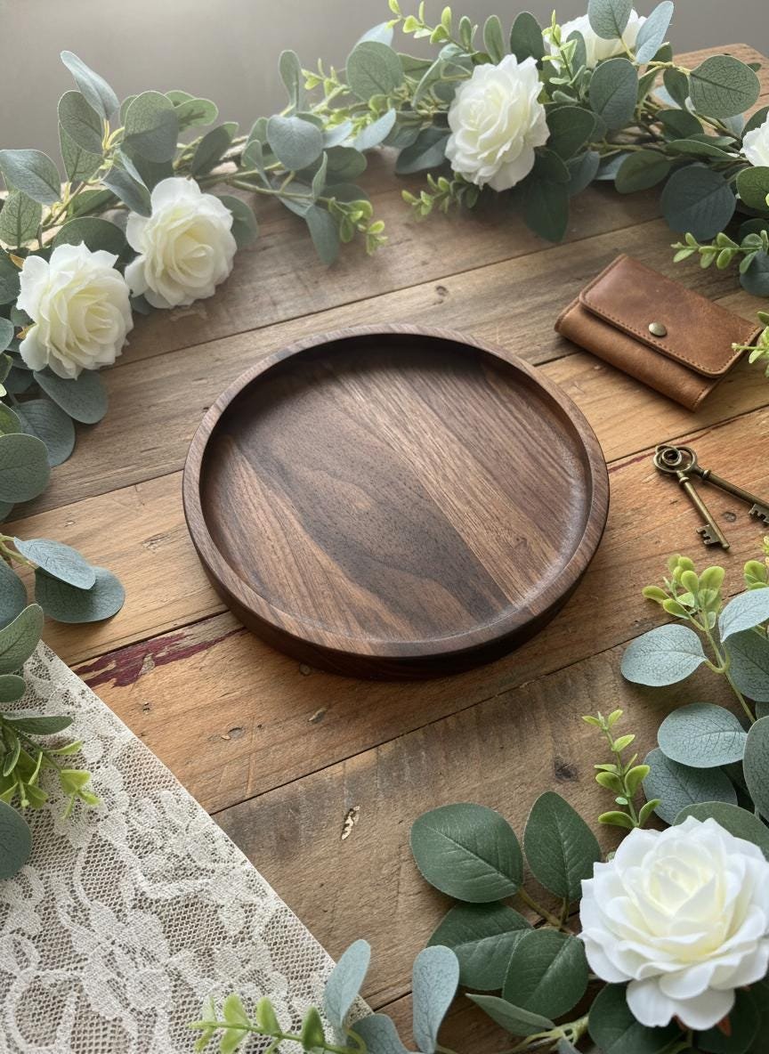 Black Walnut Round Hardwood Trays, Centerpiece, Gift, Timeless, Modern Valet Catch All Decor - Image 8