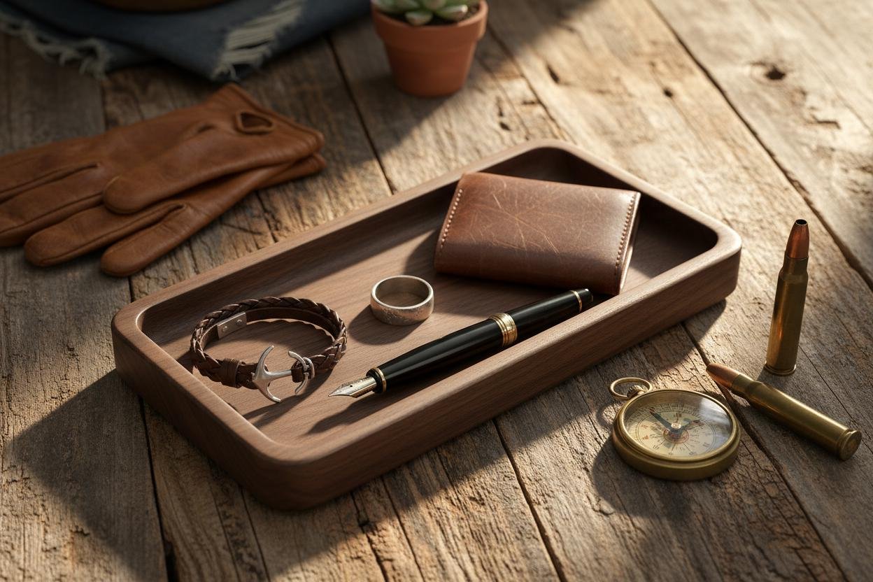 Black Walnut Valet Tray, Catchall Tray, Nightstand Desk Organizer, Groomsmen Gift - Image 4