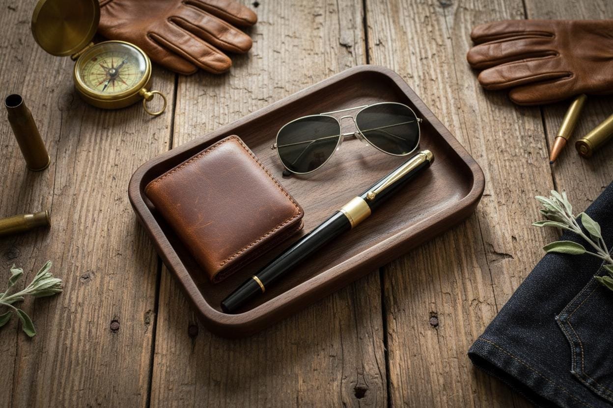 Black Walnut Valet Tray, Catchall Tray, Nightstand Desk Organizer, Groomsmen Gift