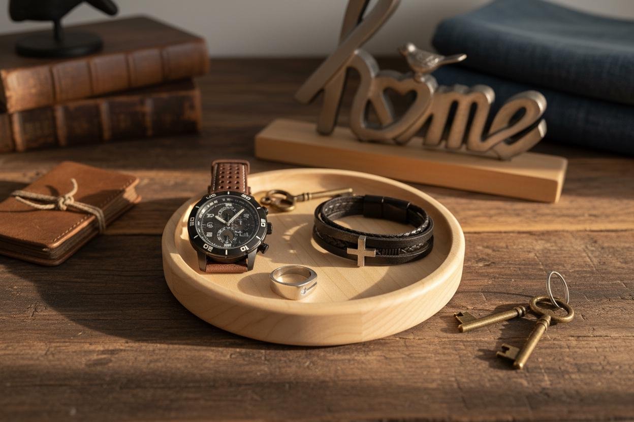 Round Maple Wood Valet Tray, Catchall Tray, Farmhouse Decor, Natural Tabletop Organizer - Image 4