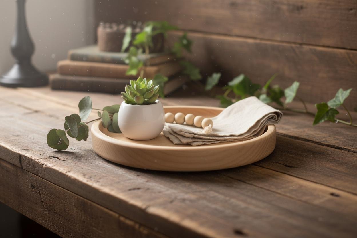 Round Maple Wood Valet Tray, Catchall Tray, Farmhouse Decor, Natural Tabletop Organizer - Image 2