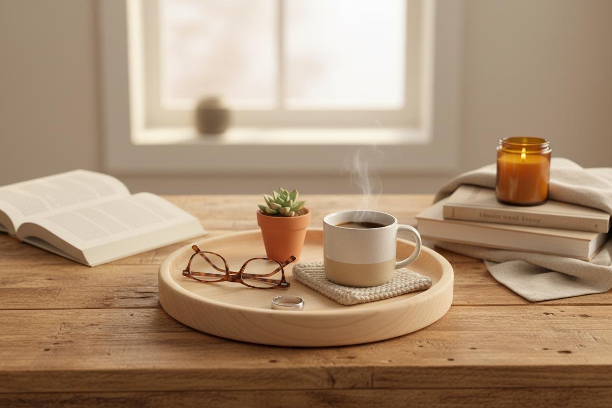 Round Maple Wood Valet Tray, Catchall Tray, Farmhouse Decor, Natural Tabletop Organizer - Image 11