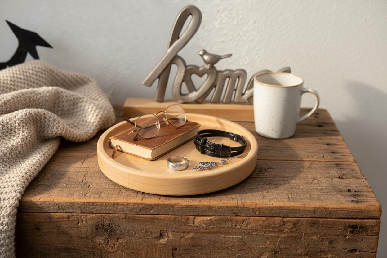 Round Maple Wood Valet Tray, Catchall Tray, Farmhouse Decor, Natural Tabletop Organizer - Image 10