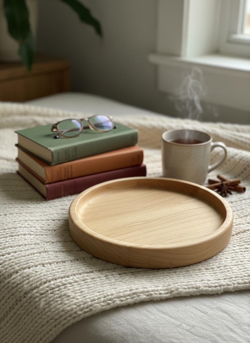 Round Maple Wood Valet Tray, Catchall Tray, Farmhouse Decor, Natural Tabletop Organizer - Image 18