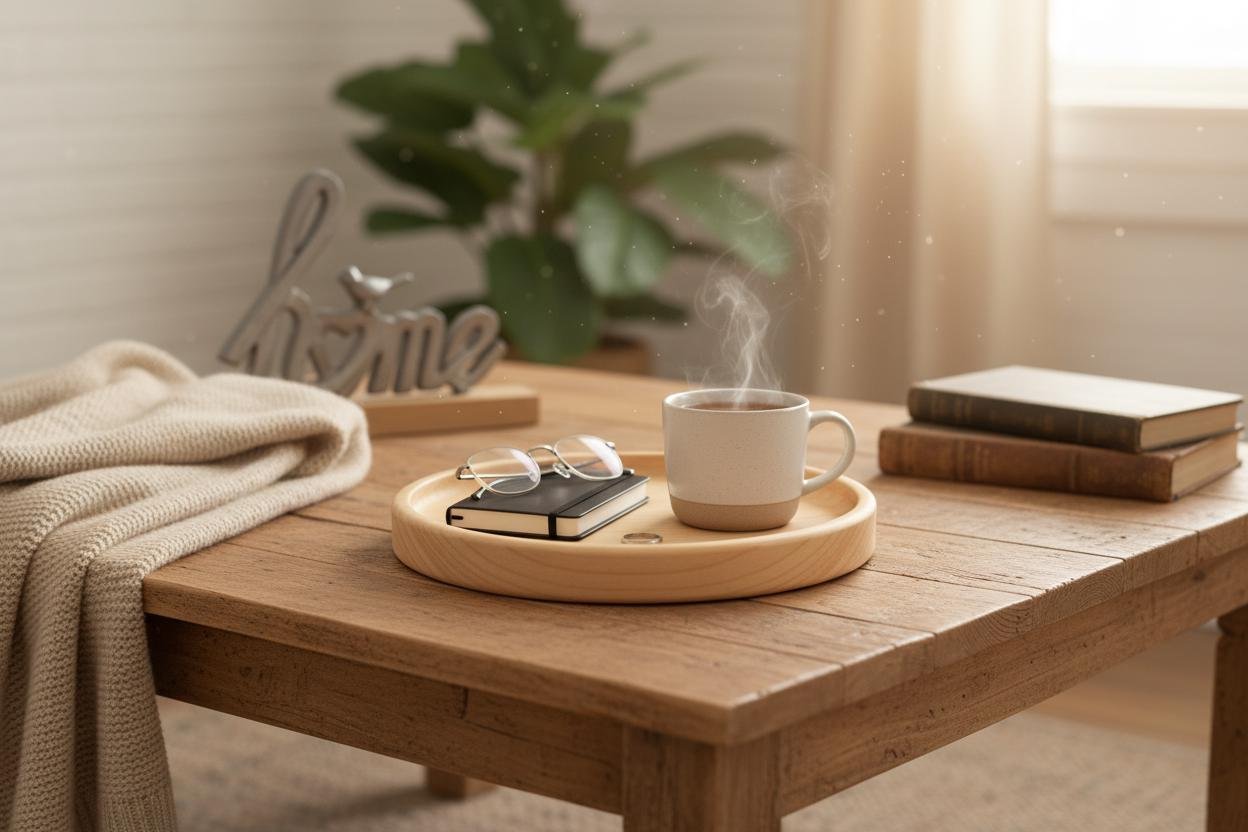 Round Maple Wood Valet Tray, Catchall Tray, Farmhouse Decor, Natural Tabletop Organizer - Image 16
