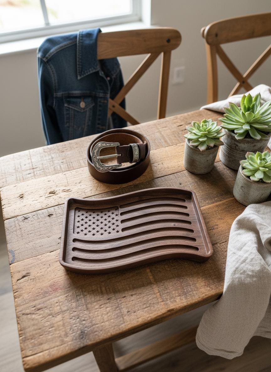 Black Walnut Wavy American Flag Tray, Catchall Dish, Trinket Tray, Patriotic Home Decor Gift - Image 15