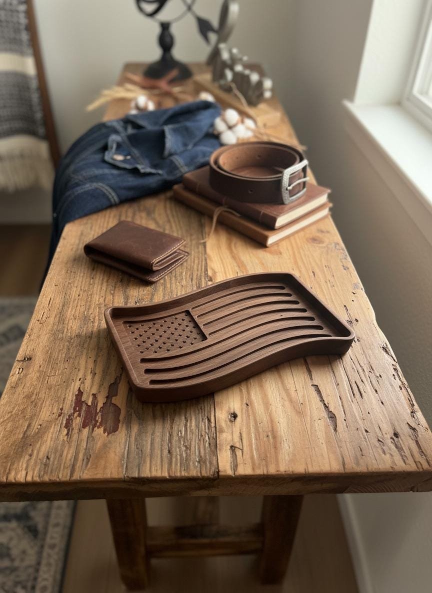 Black Walnut Wavy American Flag Tray, Catchall Dish, Trinket Tray, Patriotic Home Decor Gift - Image 12