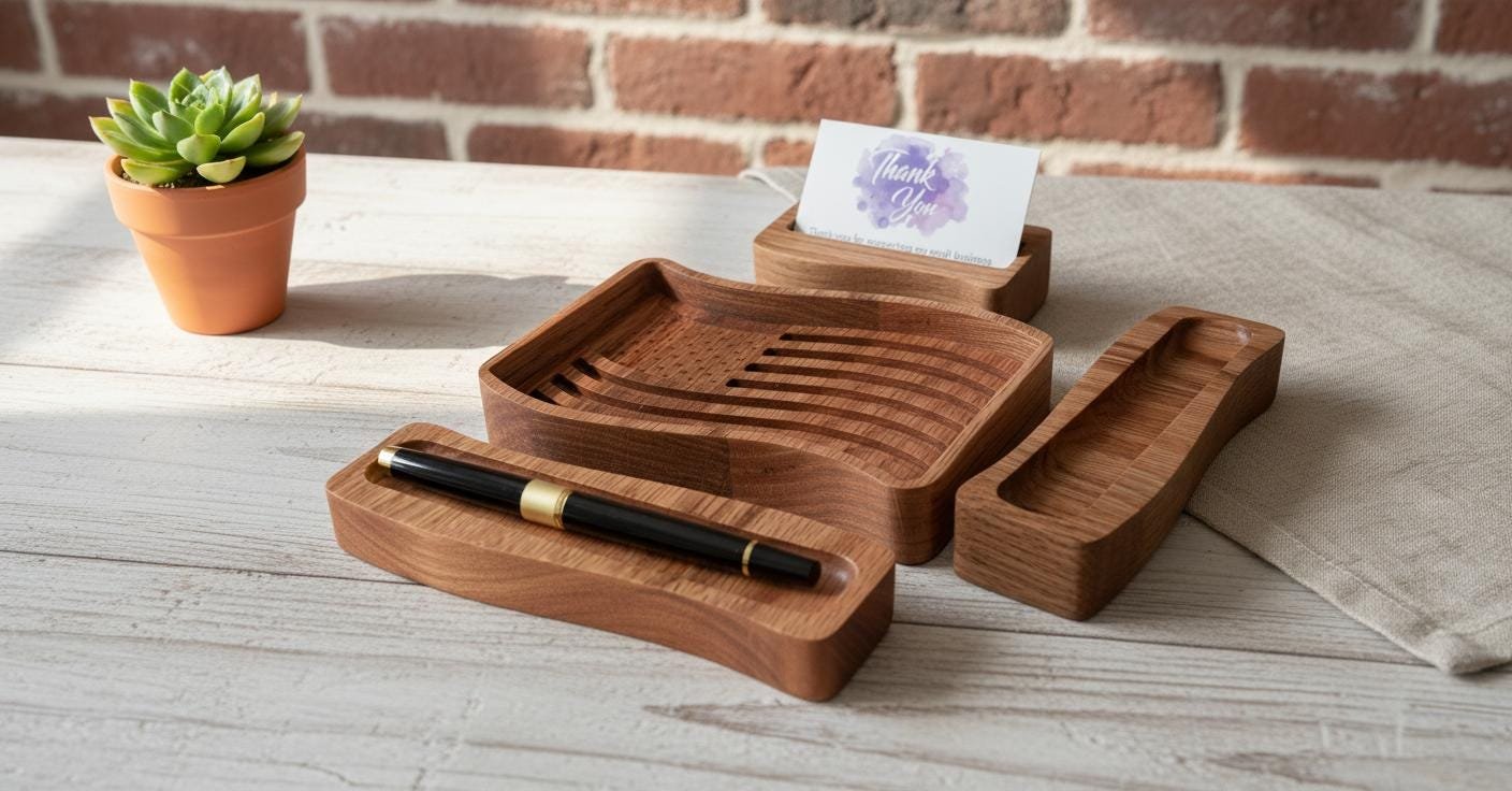 Red Oak Patriotic Desk Organizer Set, American Flag Tray - Image 11