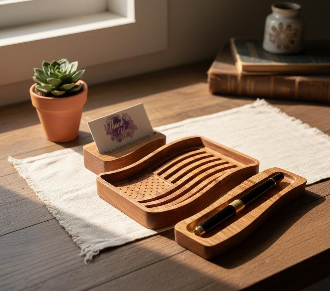 Red Oak Patriotic Desk Organizer Set, American Flag Tray - Image 18