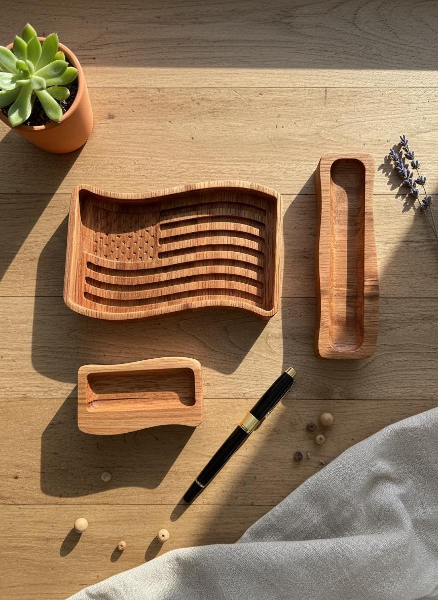 Red Oak Patriotic Desk Organizer Set, American Flag Tray - Image 17