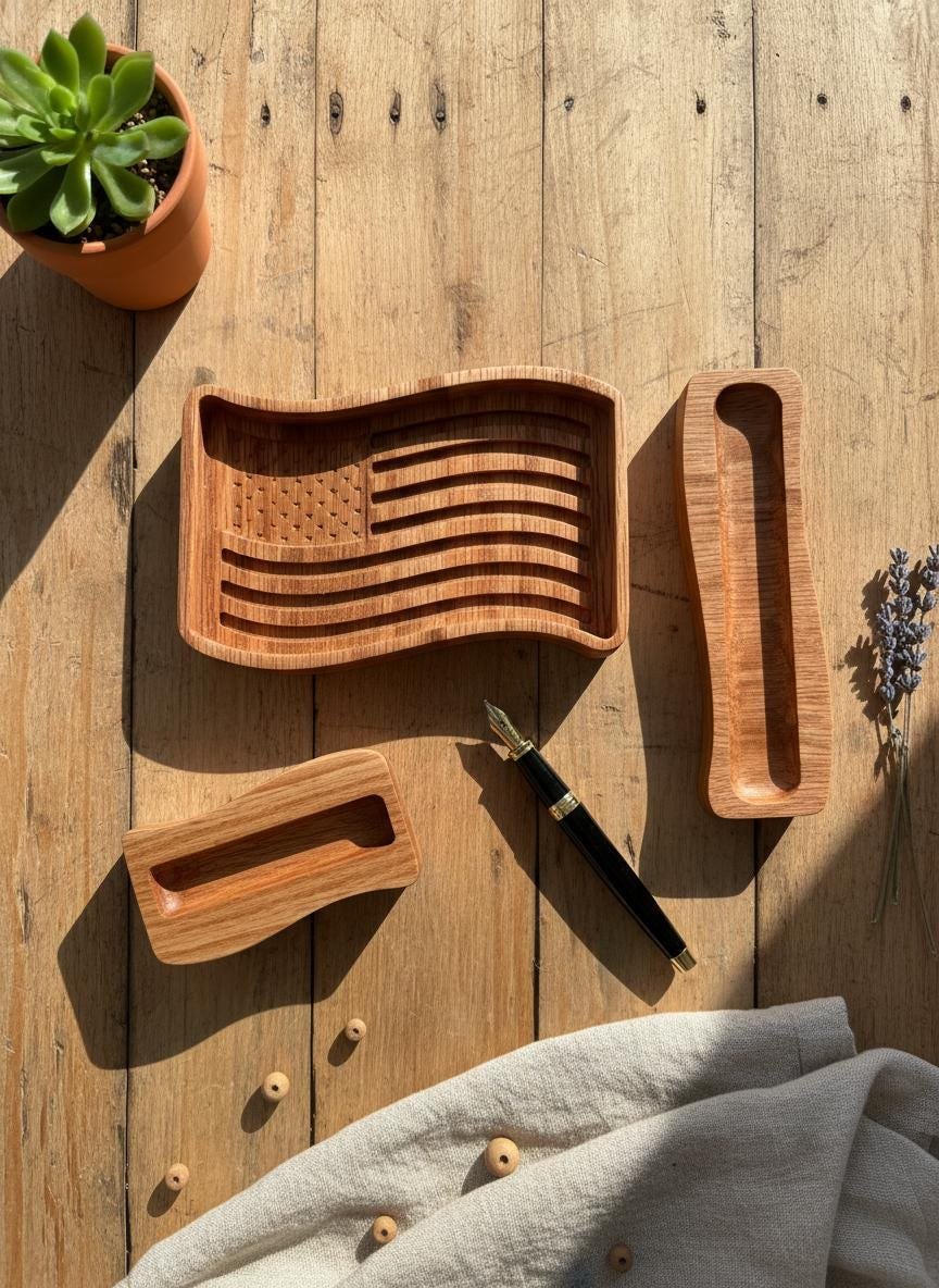 Red Oak Patriotic Desk Organizer Set, American Flag Tray - Image 19