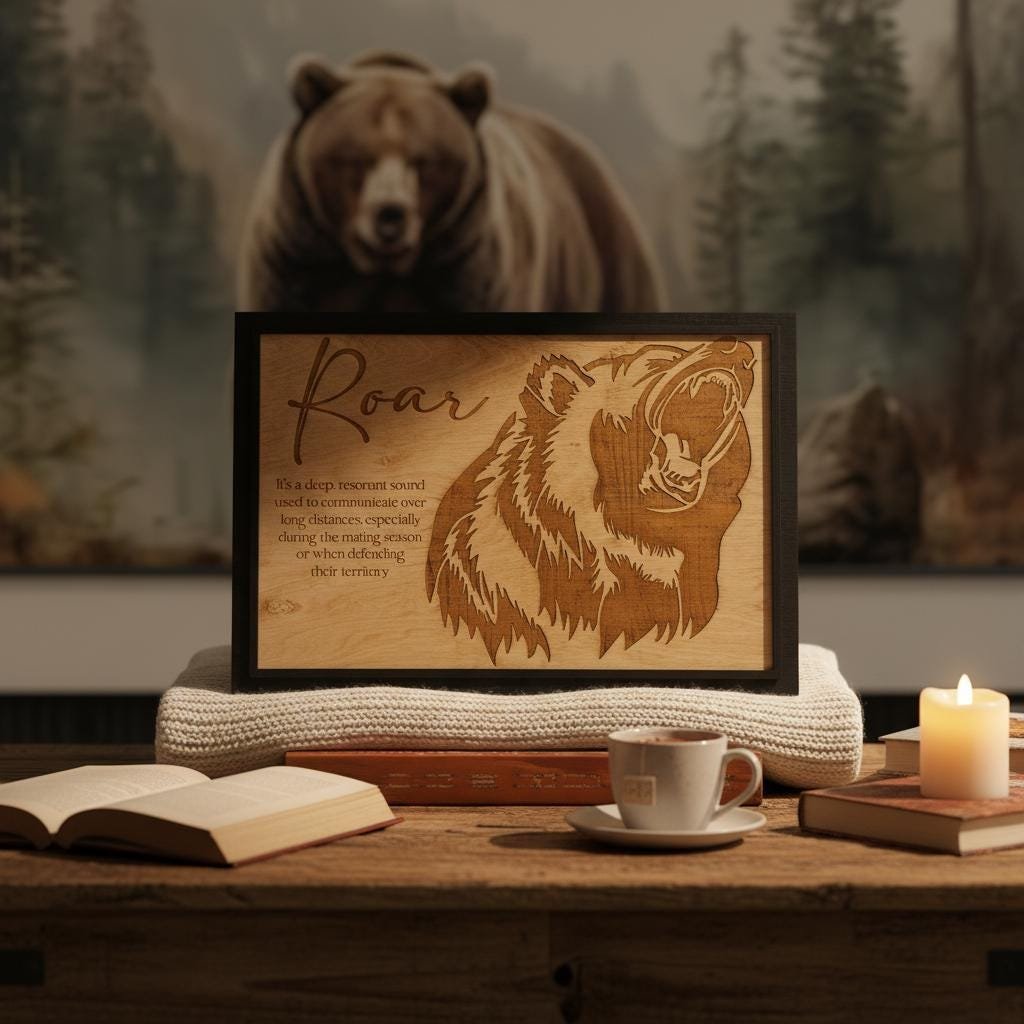 Grizzly Bear "Roar" Wall Art, Laser Engraved Wood Sign, Rustic Cabin Decor - Image 3