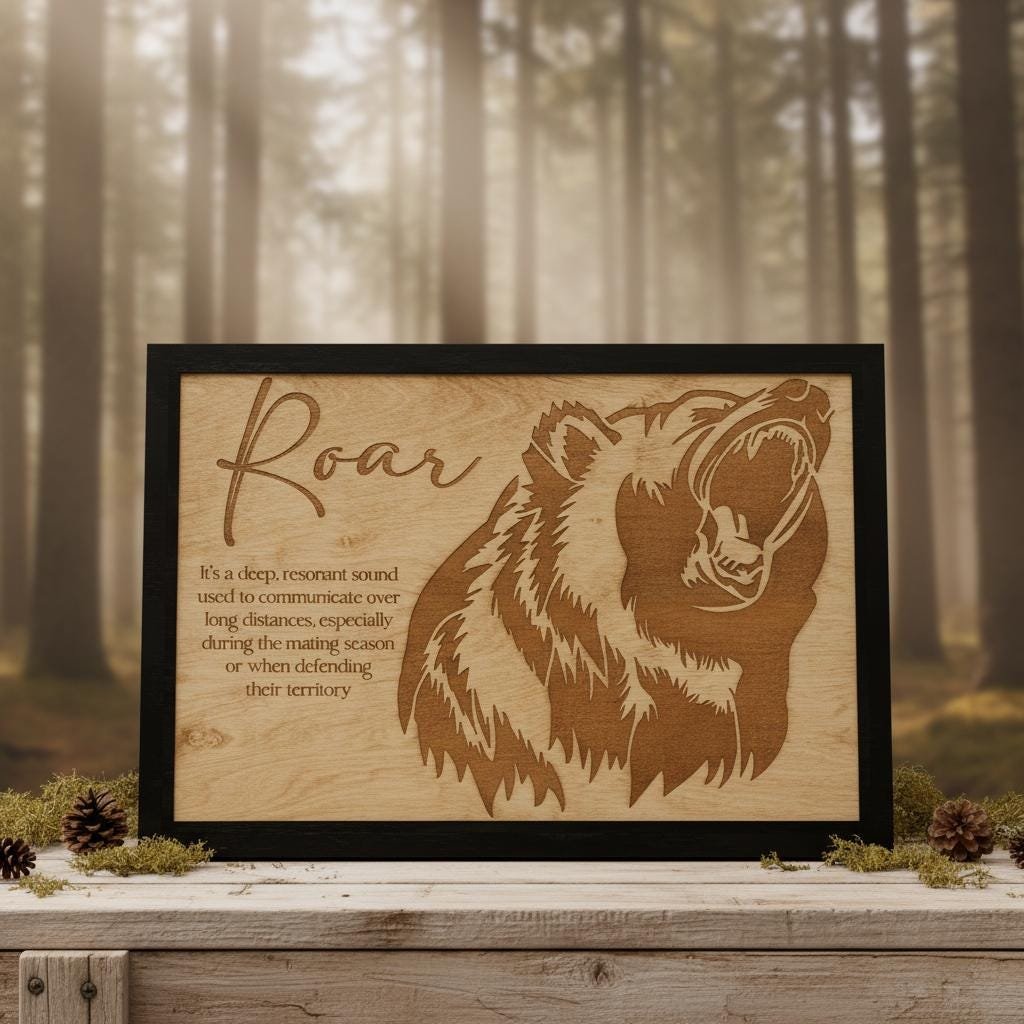 Grizzly Bear "Roar" Wall Art, Laser Engraved Wood Sign, Rustic Cabin Decor - Image 4