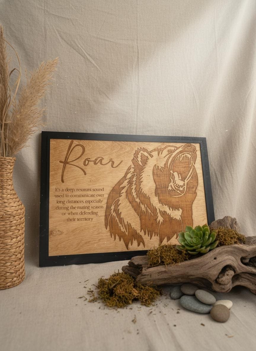 Grizzly Bear "Roar" Wall Art, Laser Engraved Wood Sign, Rustic Cabin Decor - Image 8